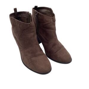 CATO Women's Brown Suede Ankle Booties Size 11 Mid Heel Zip Closure